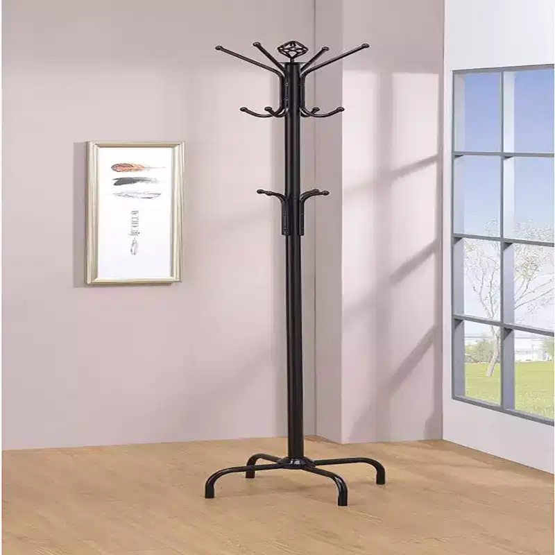 Elegant Metal Freestanding Coat Rack with 3-Tier Hooks, Hall Tree with Minimalism Design, Storage Rack for Living Room, Bedroom, Black