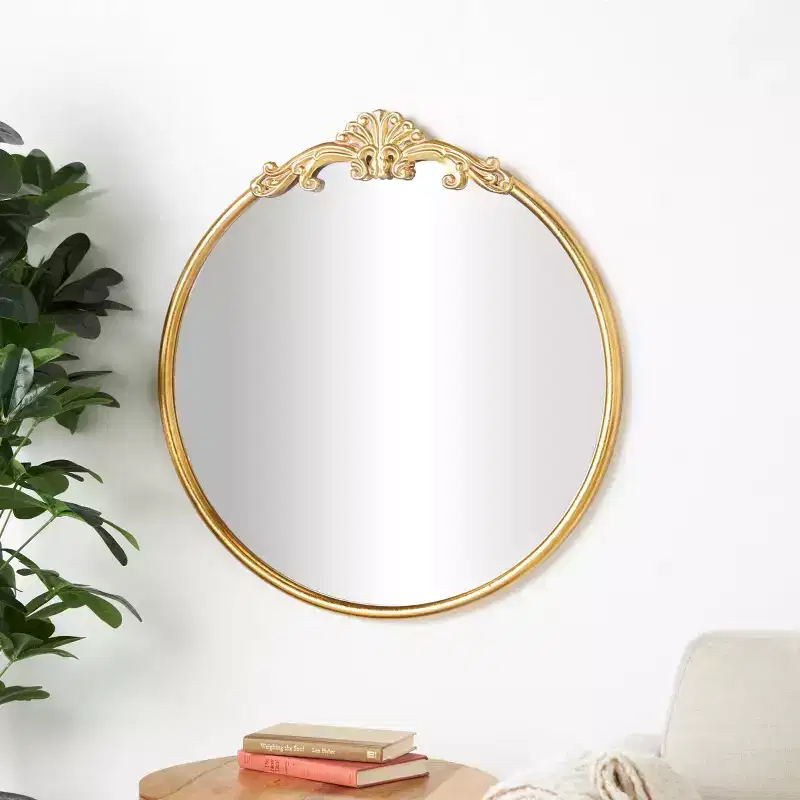 Olivia & May 32x30 Metal Ornate Baroque Round Wall Mirror: No Assembly, Vintage Style, Wall Mount