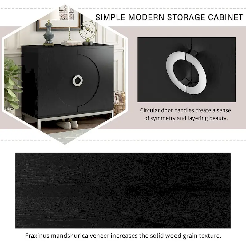 Accent Cabinet with Solid Wood Veneer and Metal Leg Frame - 34L x 15.5W x 31.9H