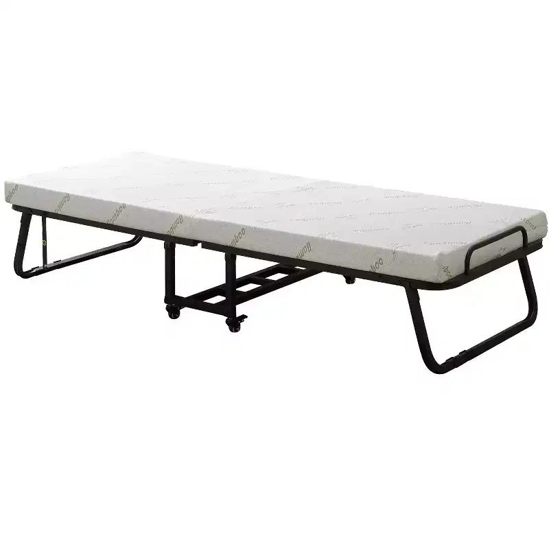 Kings Brand Furniture Franco Folding Bed  Portable Metal Frame with Locking Casters & High-Density Foam Mattress for Guest Room or Small Spaces