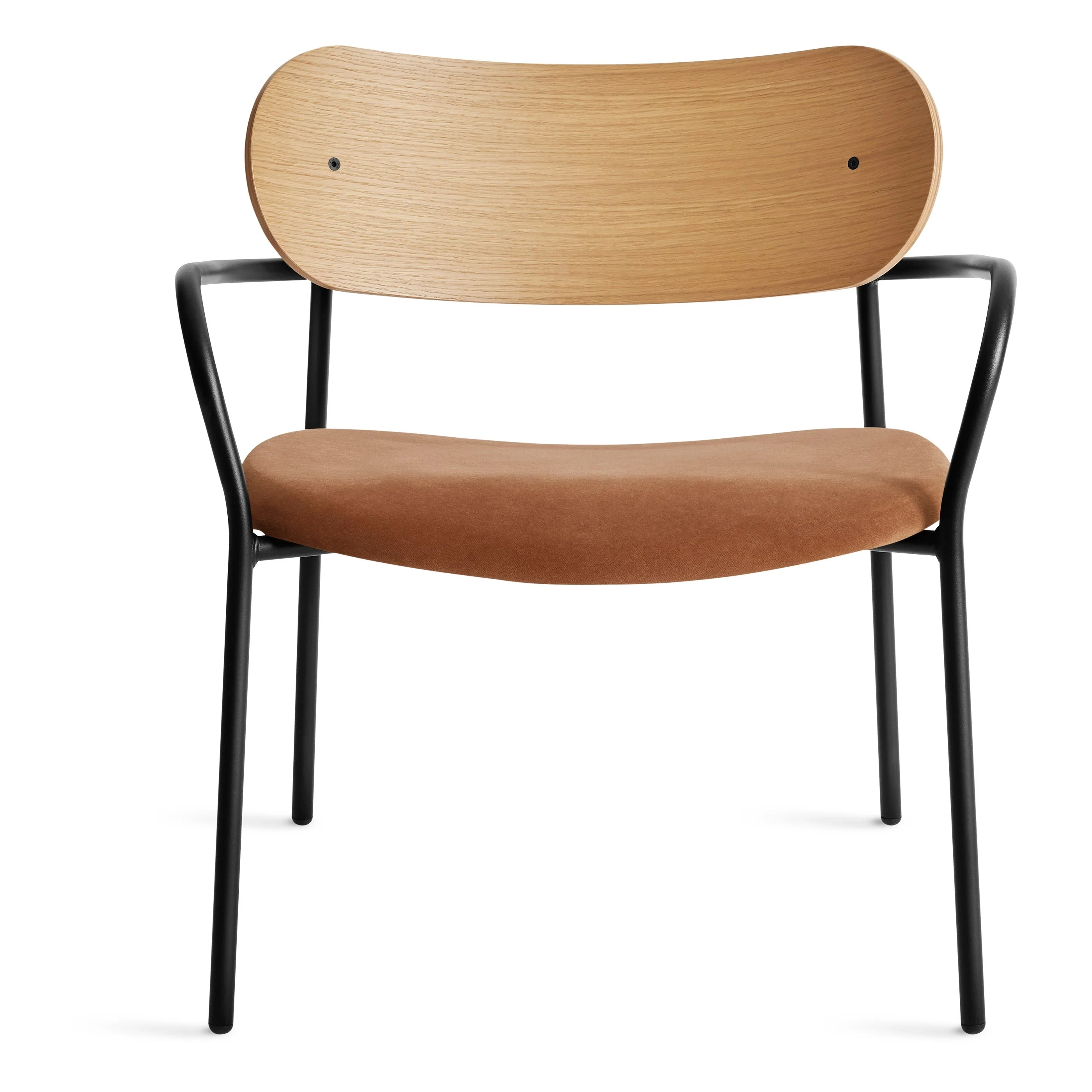Modern Walnut Wood Lounge Chair with Upholstered Seat & Steel Arms for Living Room