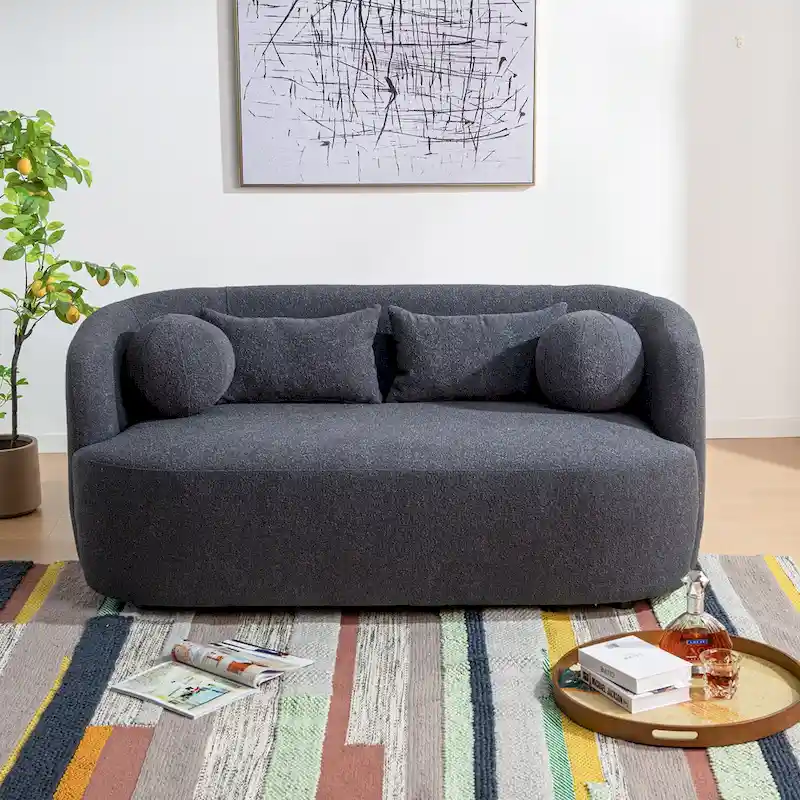 KINWELL Boucle Upholstered 2-Seats Loveseat with Pillows