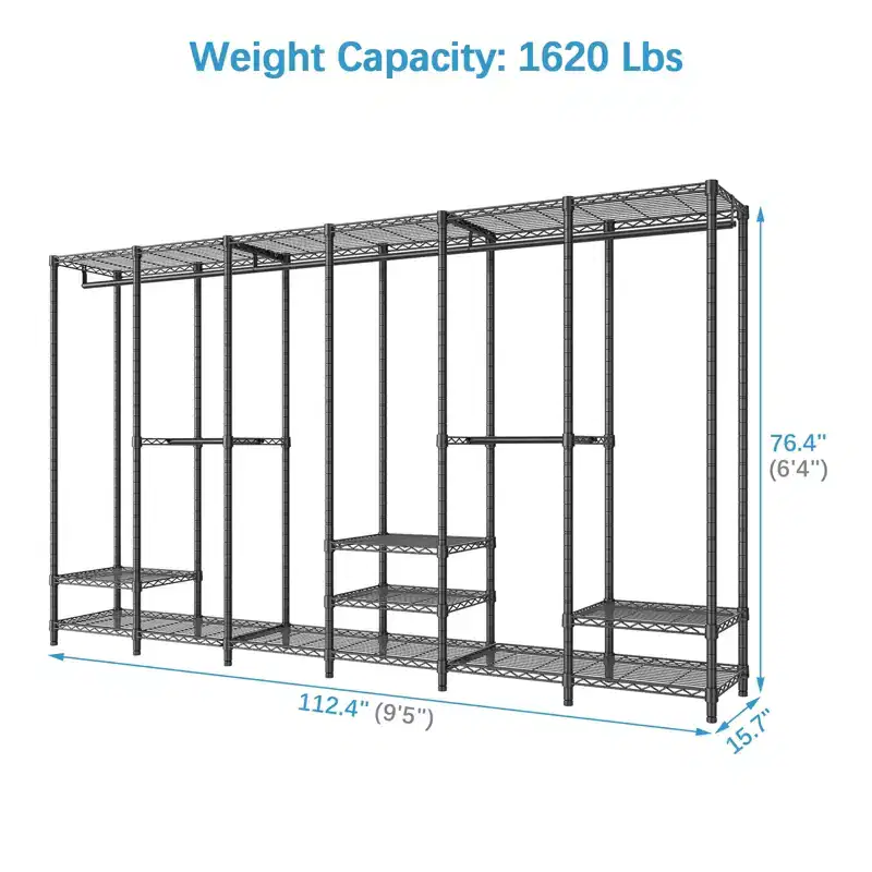 Extra Large Portable Closet Rack Clothing Rack for Hanging Clothes Freestanding Wardrobe Closet, Metal Closet for Bedroom Storage Organizer