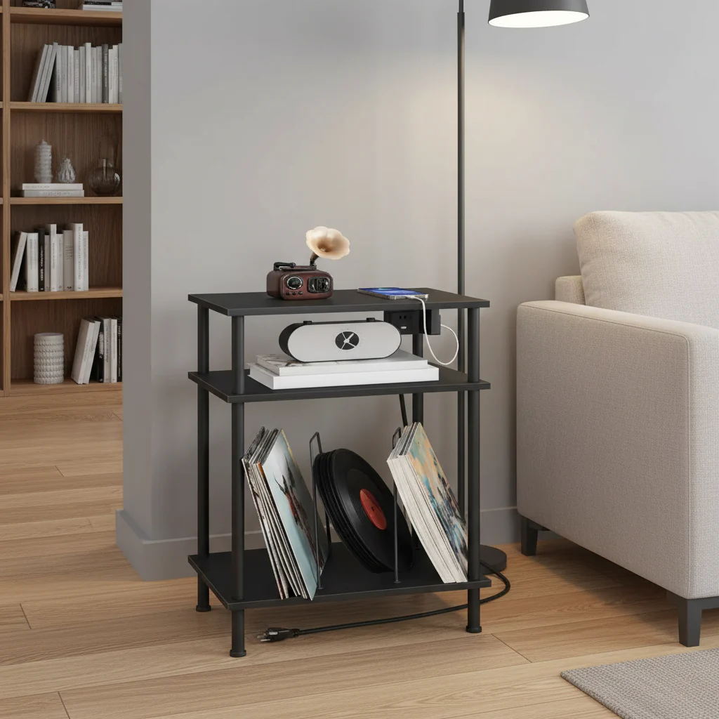 3-Tier Record Player Stand with Storage Shelves