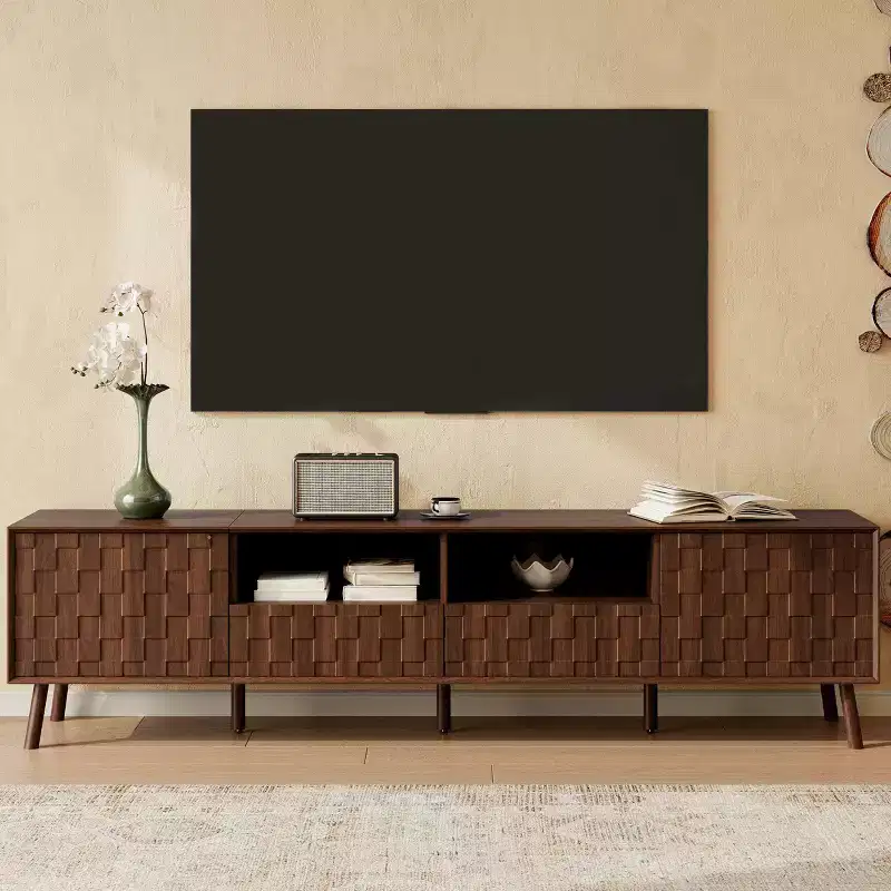 Storage TV Stand for TVs up to 85, TV Console Media Console TV Cabinet Media Entertainment Center with Press-to-open Door, Walnut