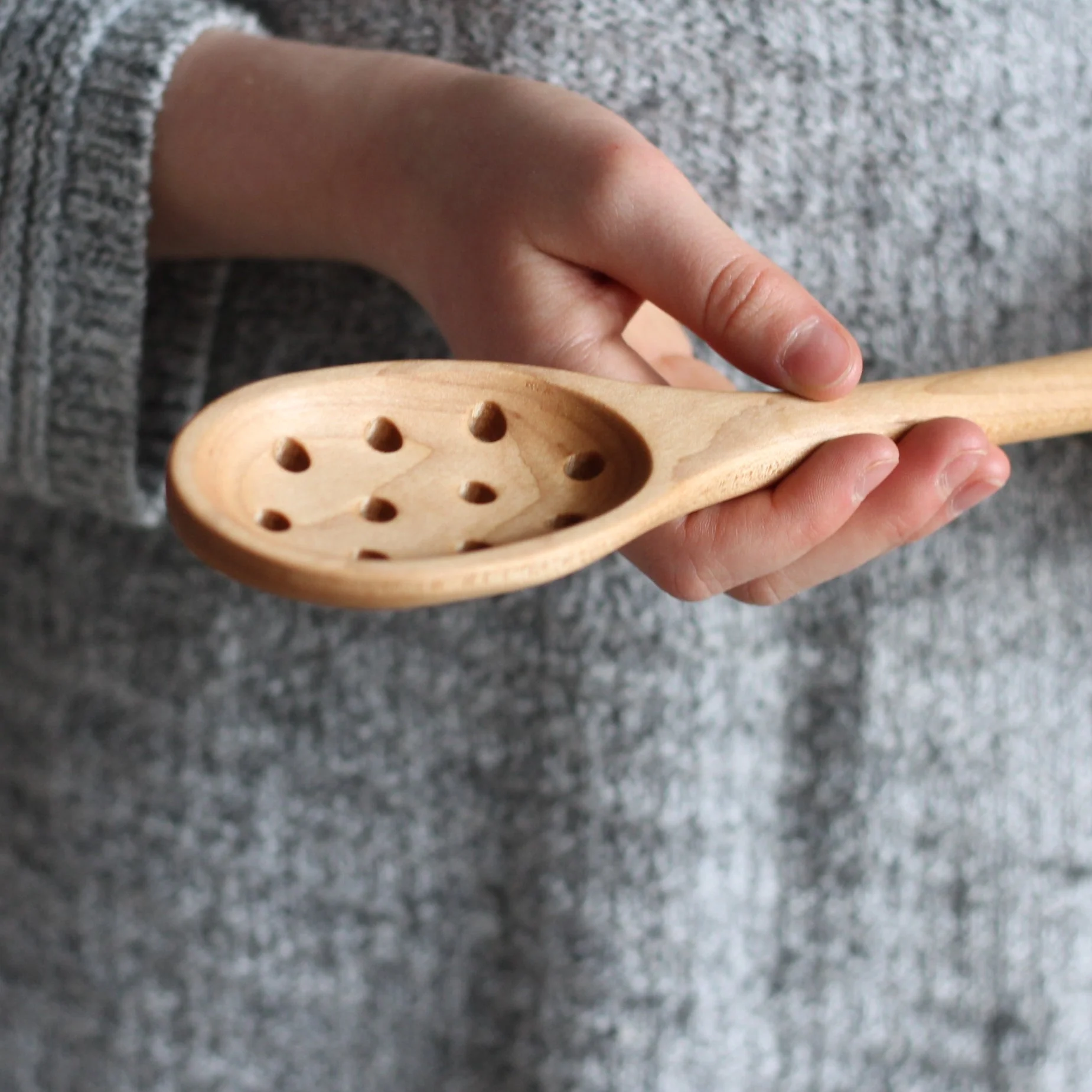 Handmade Wooden Oval Spoon with Holes