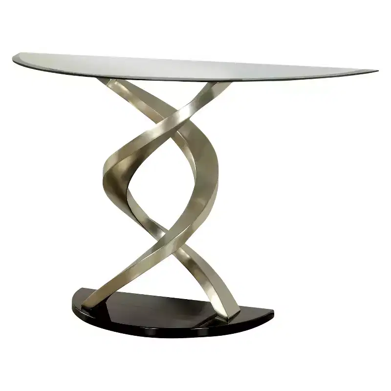 Kelsi Modern Twisting Glass Top Sofa Table Satin Plated/Black - HOMES: Inside + Out: Entryway Half Moon Console