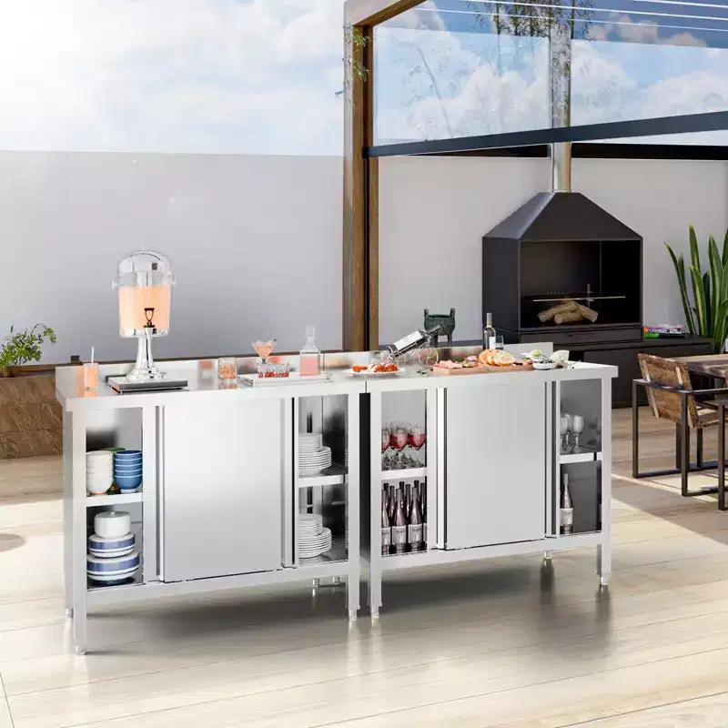 39 x 19 in. Stainless Steel Table with Cabinet and Backsplash for Kitchen and Restaurant