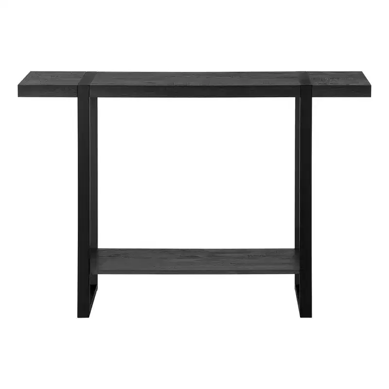 47 Black Wood and Metal Distressed Sled Console Table With Shelf