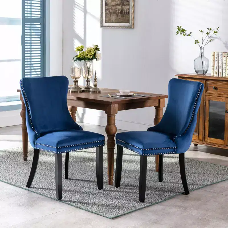Okak Retro Dining Chairs Set of 2, Comfy Upholstered Wing-Back Chairs with Backstitching Nailhead Trim, Kitchen Chairs with Solid Wood Legs