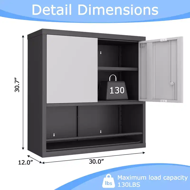 Metal Adjustable 2 Doors Metal Kitchen Pantry Cabinet With Adjustable Shelves