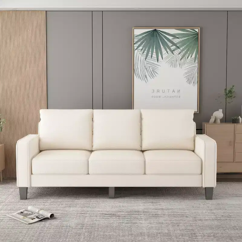 Cream 3-Seater Modern Fabric Sofa, 75