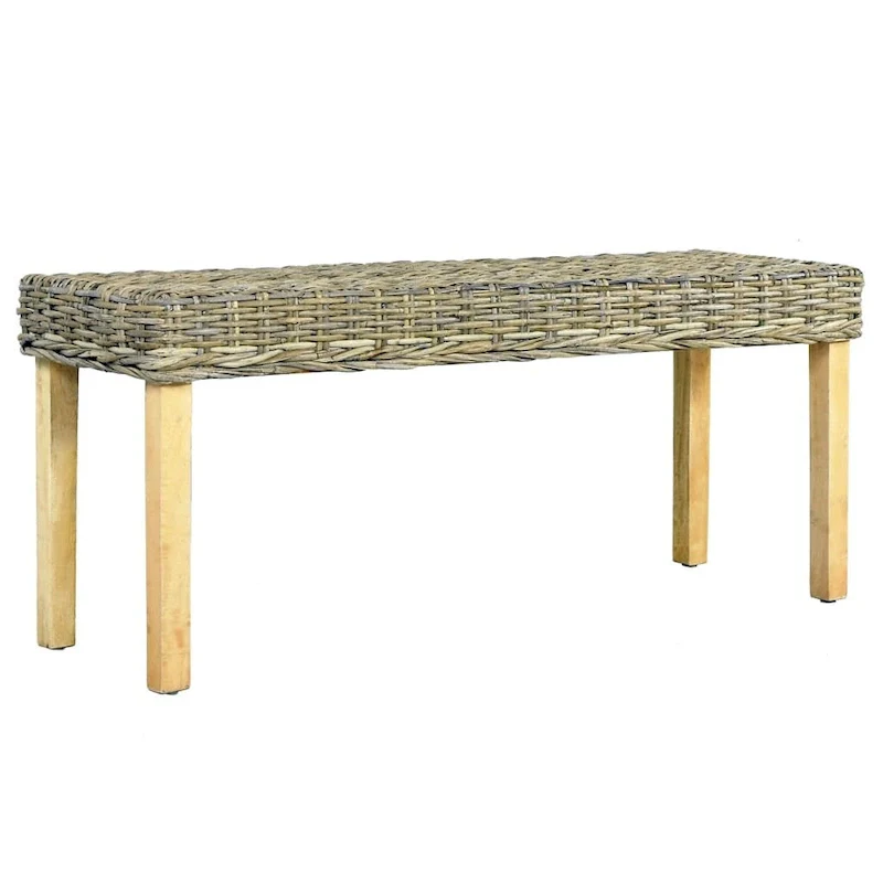 Rattan Bench with Mango Wood Legs, 43.3