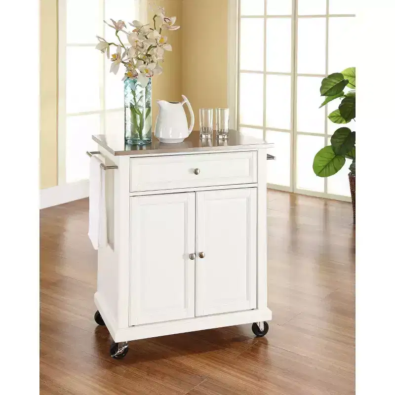 HomeStock 35.5 in.H Stainless Steel Kitchen Carts with 2 Doors and 1 Shelf