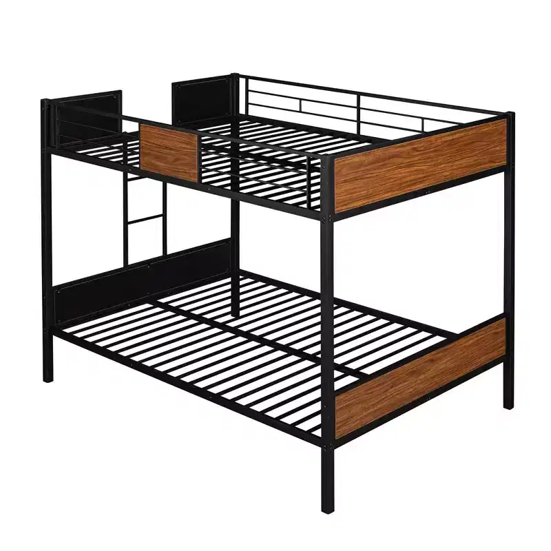 Full Over Full Bunk Bed Modern Style Steel Frame Bunk Bed With Safety Rail Built In Ladder For Bedroom