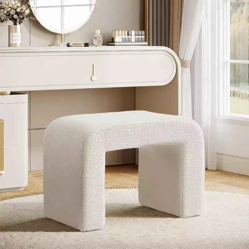 Modern Vanity Stool, Upholstered Ottoman, Arched Sofa Footrest for Living Room, Shoe Stool for Entryway, Fully Assembled