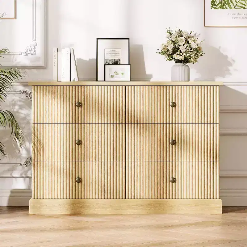 47 Fluted 6-Drawer Dresser with Metal Handles, Modern Wide Wood Chest for Bedroom, Guest Room & Apartment