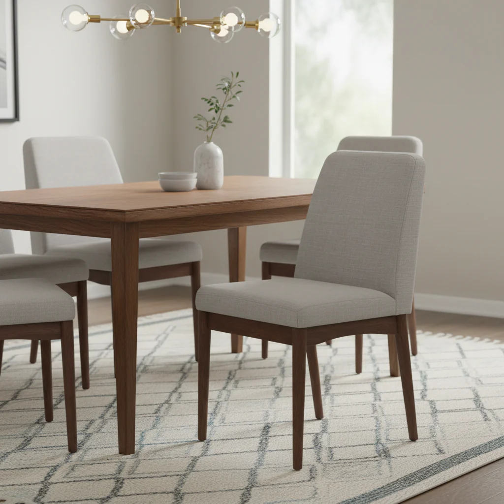 Set of 2 Modern Wood Dining Chairs, Cushioned Seats, Tapered Legs, Gray