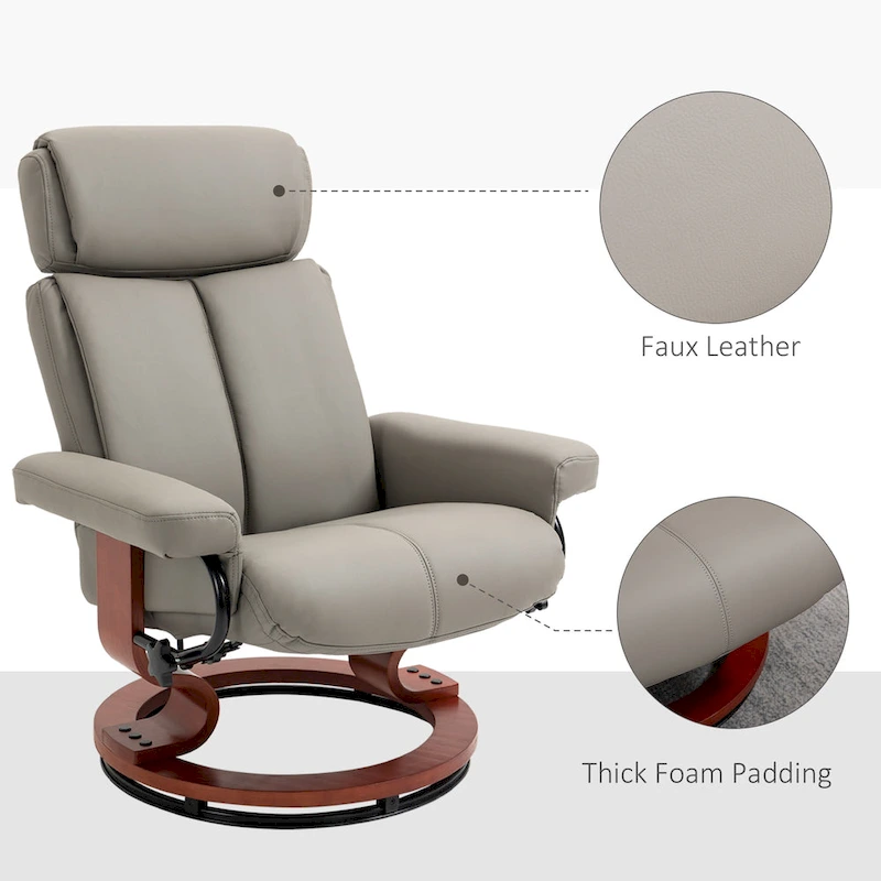 HOMCOM Recliner Chair with Ottoman, 360 Swivel Reclining Chair with Wood Base and Matching Footrest, Black