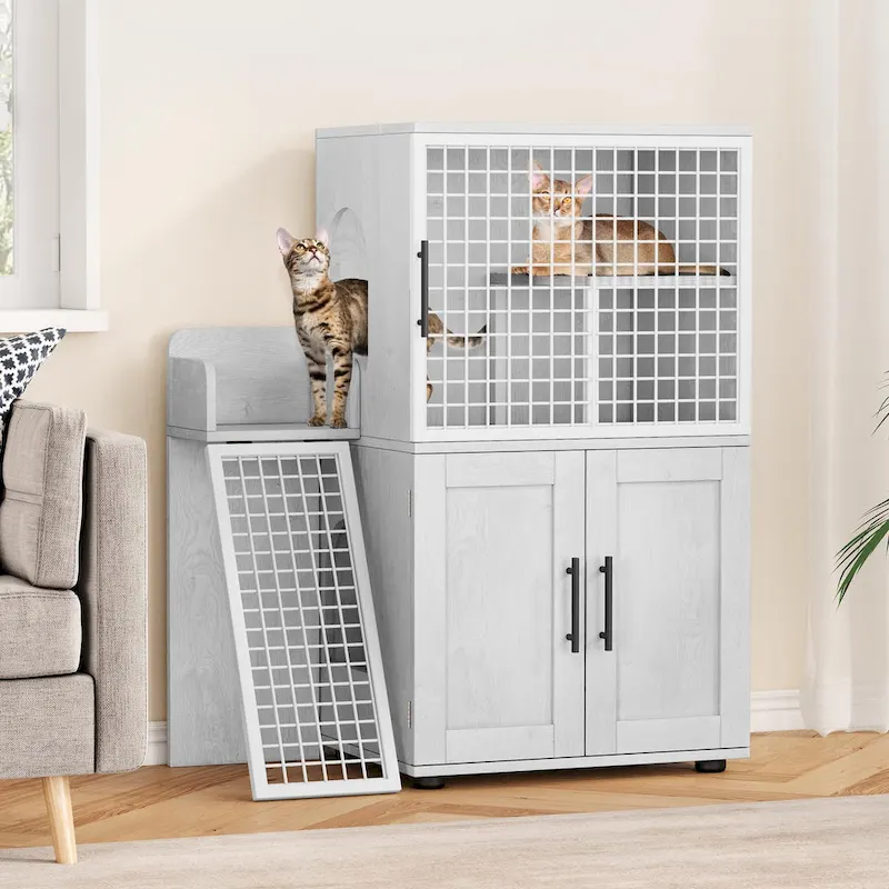Modern Double Layer Cat Litter Box Enclosure, Hidden Cat Litter Box