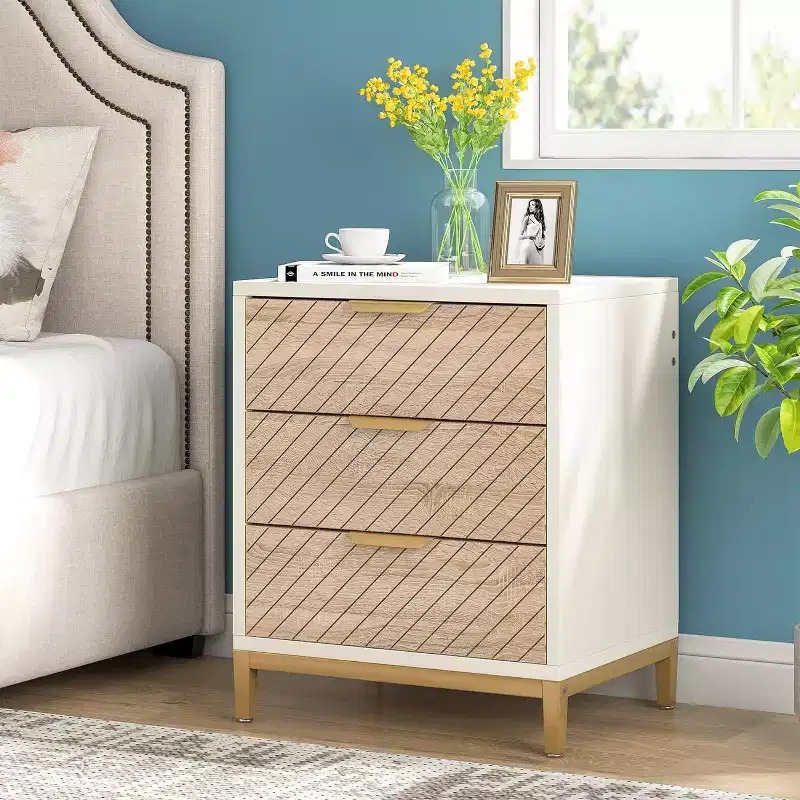 Wooden 3 Drawers Nightstand