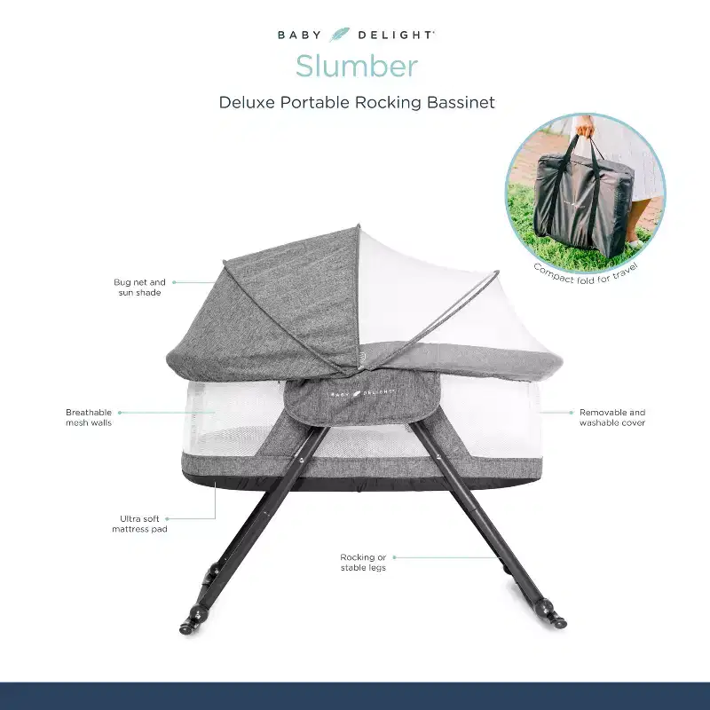 Baby Delight Slumber Deluxe Portable Rocking Bassinet: Canopy, Rocking Base, Metal Frame