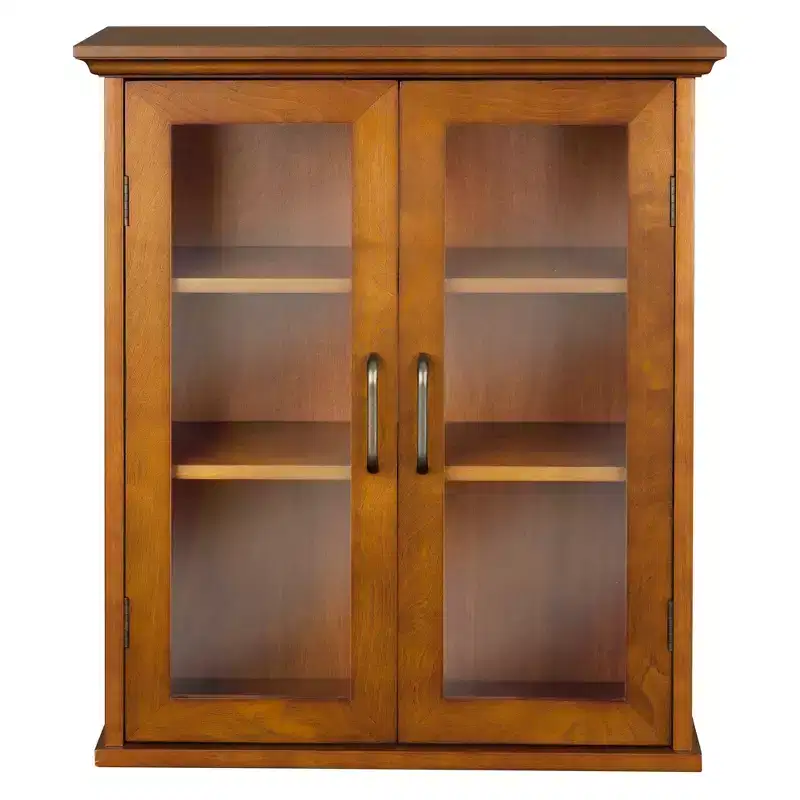 2-Door Wall Storage Cabinet with Adjustable Shelves & Antique Brass Handles, 20.5