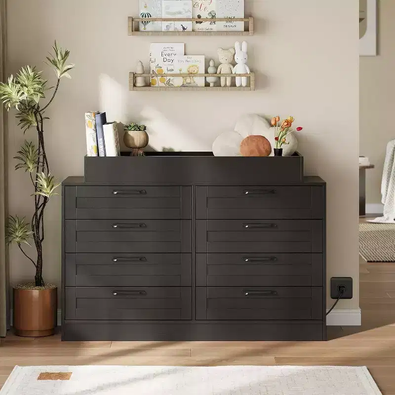 Acekool Changing Table Dresser, 8 Drawer Nursery Dresser with Removable Guardrails, Multi-Functional Baby Changing Station & Storage