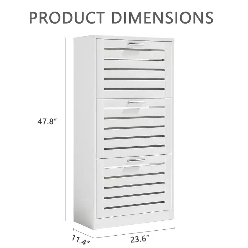 3-Shelf Shoe Cabinet Storage for Entryway with 3 Flip Drawers Slim Hidden Free Standing Organizer, White