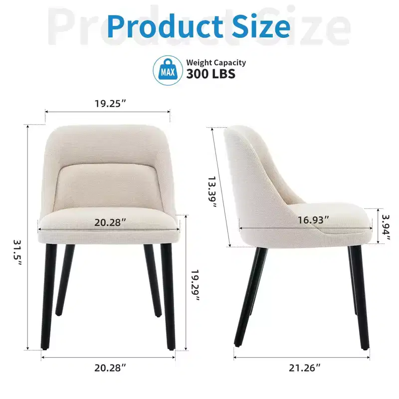Mid-Century Modern Dining Chair, Upholstered Fabric Accent Chairs, Performance Fabric in Linen, Beige