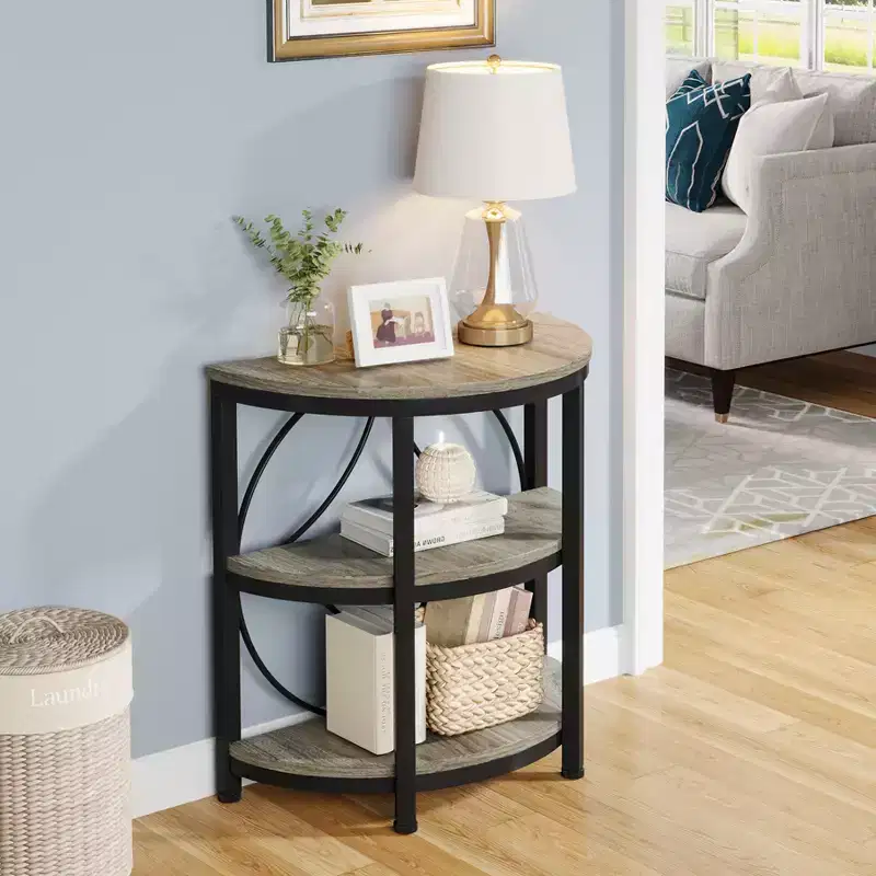 Tribesigns 3 Tier Semi-Circle Side Table, Gray