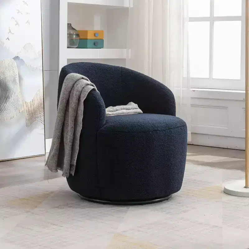 Velvet Fabric Swivel Accent Armchair Barrel Chair With Black Powder Coating Metal Ring, Blue