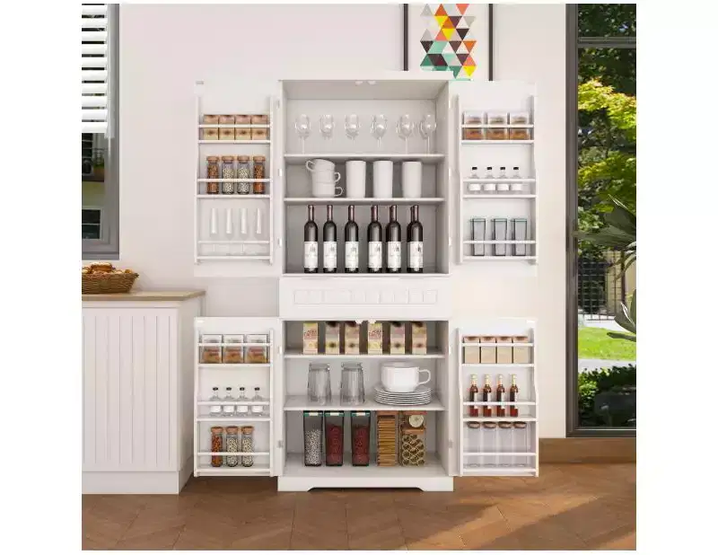 71 Tall Kitchen Pantry Cabinet with Shelves, Portable Storage with 12-Door Spice Racks, Gabinetes para Cocina for Kitchen, Living Room, Dining Room