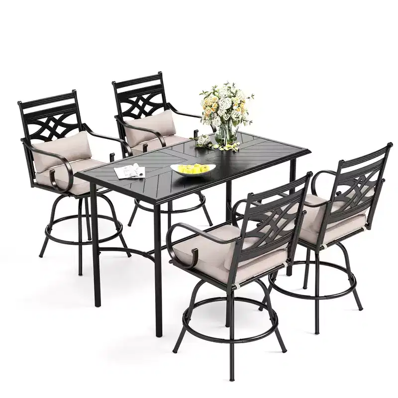 Captiva Designs 5pc Outdoor Patio Cross Bracket Rectangle Steel Bar Table & High Bar Stools