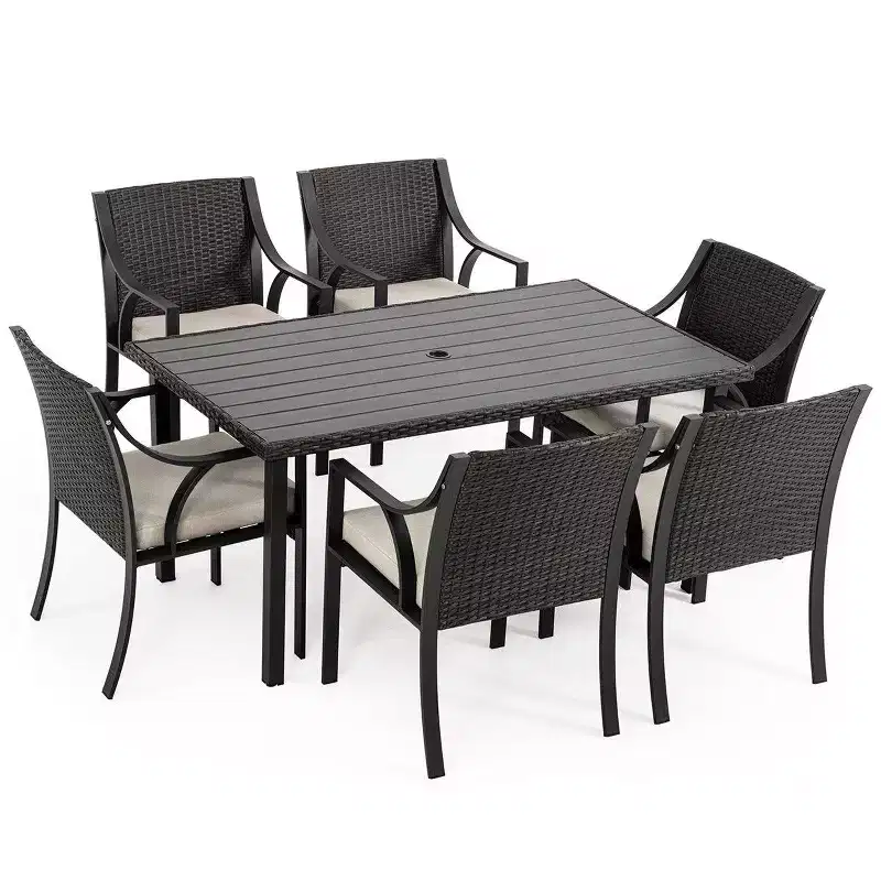 HAPPATIO 7 Piece Patio Dining Set,Outdoor Patio Dining Set.Wicker Rattan Patio Dining Furniture. Dining Furniture Set. Outdoor Dining Set for 6.