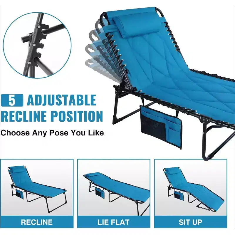 Summit Adventure Oversized Foldable Chaise Lounge with Cushion  Reclining Camping Cot for Indoor & Outdoor Use  Patio, Backyard, Beach