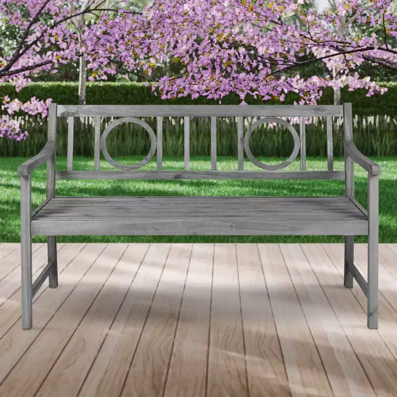 JONATHAN Y Apollo 51.2 2-Seat Circle-Back 600-Lbs Support Acacia Wood Outdoor Garden Patio Bench