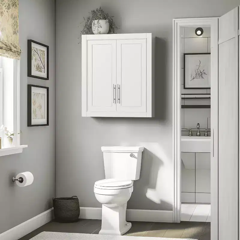 Bathroom Storage Cabinet, Wooden Wall-Mounted Cabinet for Home and Small Spaces, White, 26x22x8in