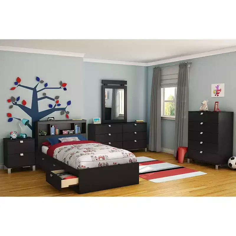 HomeStock 14.75 in.H Twin Size Black with Storage Beds made of Particle Board Bed Frame