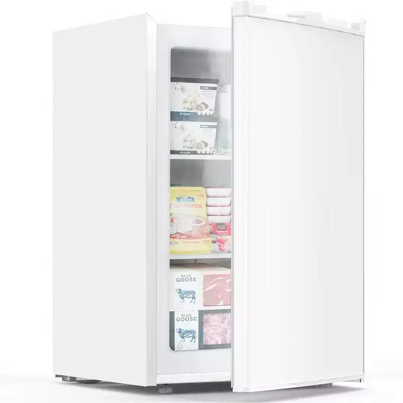 ZAFRO 3.0 Cu.ft Small Upright Freezer, Compact with Removable Shelves, Adjustable Thermostat, Reversible Door, Quiet for Home/Office, White