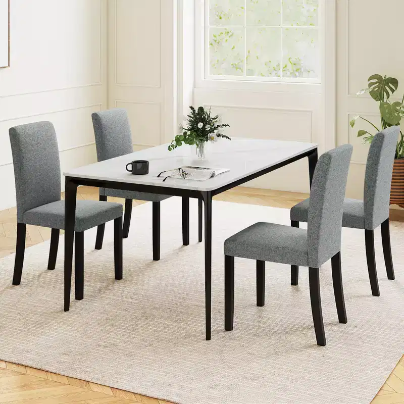 Costway Dining Chair Set of 4 Mid-Century Modern Fabric Upholstered Parson Chairs
