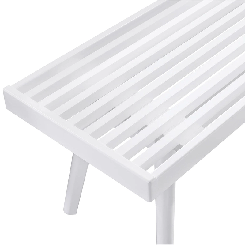 Roundhill Furniture Larwich Solid Wood Slatted Bench, White - 41.30W x 16.50D x 17.50H