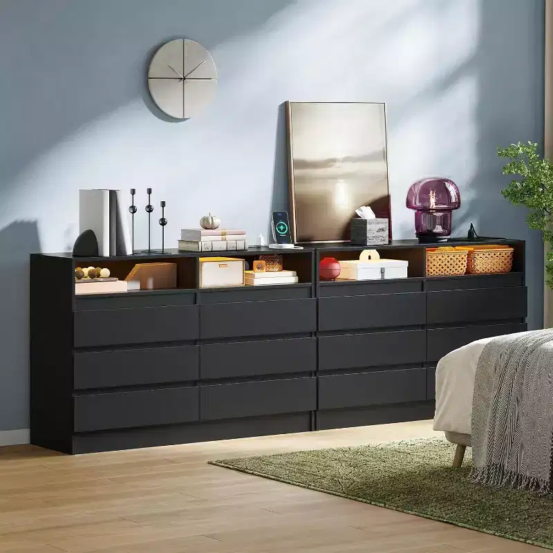 6 Drawer Dresser, White LED Dresser with Charging Station, Anchors to Wall, 6-Color Adjustable Light Strip, Suitable for Bedroom, Living Room