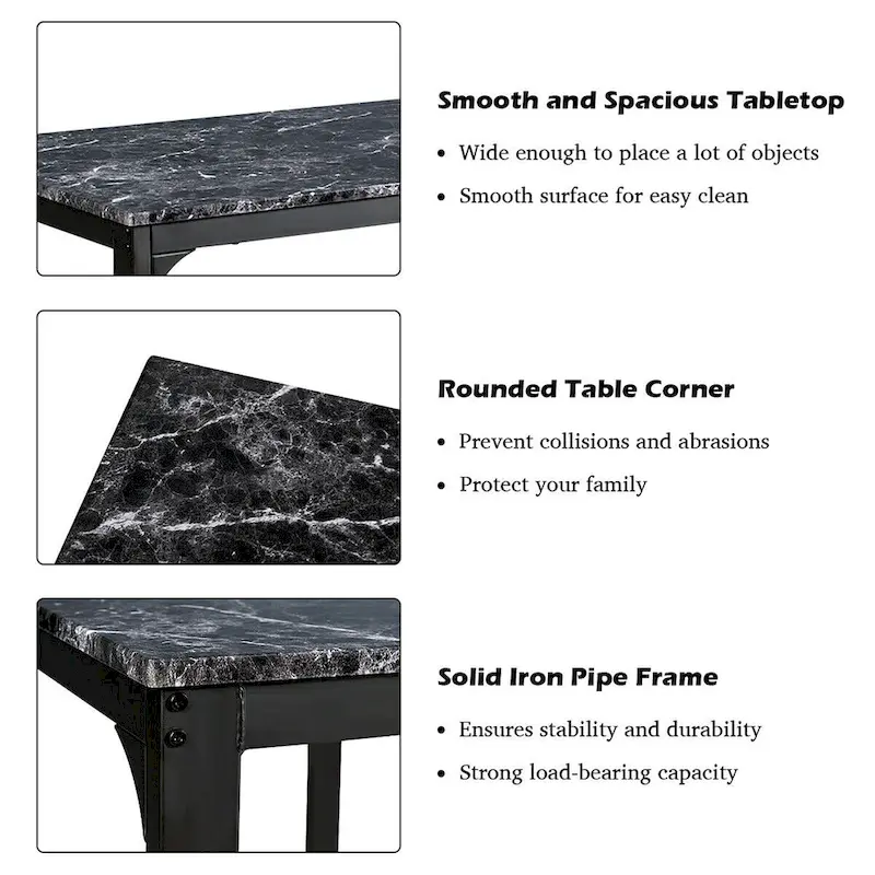 Costway 3 Piece Counter Height Dining Set Faux Marble Table 2 Chairs