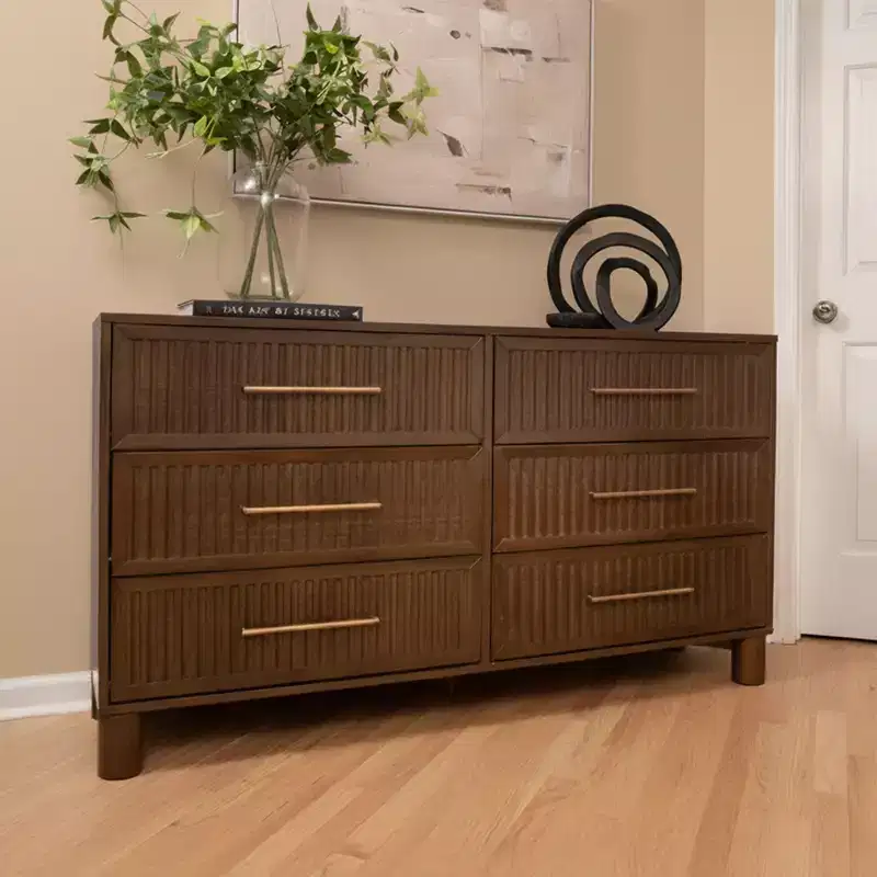 Sera Fluted 6 Drawer Dresser with Brass Handle