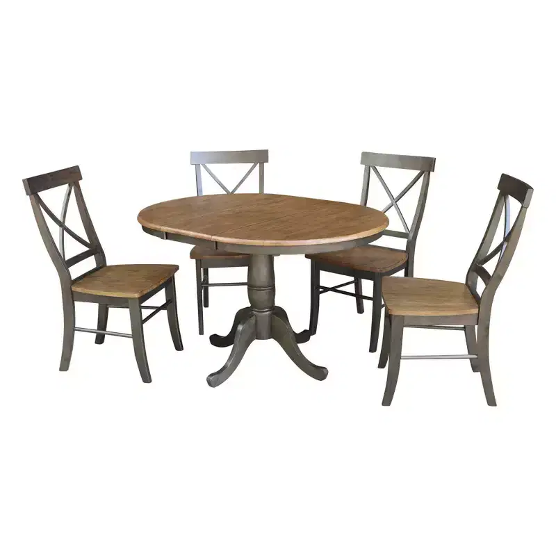 International Concepts 36 Round Extendable Dining Table with 4 X Back Chairs Set