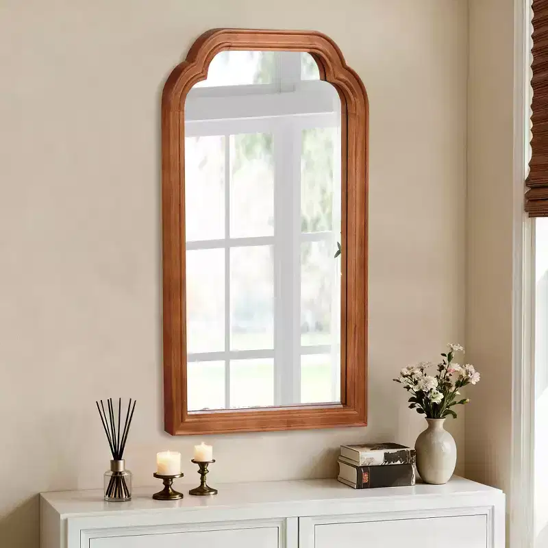 24 x 36 Wall Mirror with Rounded Corner Wood Frame - Yellowish Brown