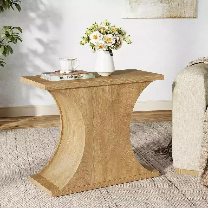 Lantine 31.5 Modern Rectangle Narrow End Table with Hourglass Base, Farmhouse Wooden Nightstand for Small Spaces, Living Room, Bedroom.