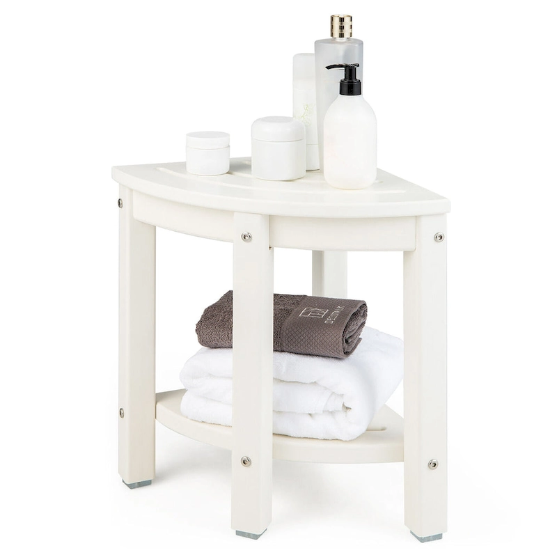 Gymax 2-Tier Corner Shower Bench Stool Waterproof Bathroom Stool Heavy
