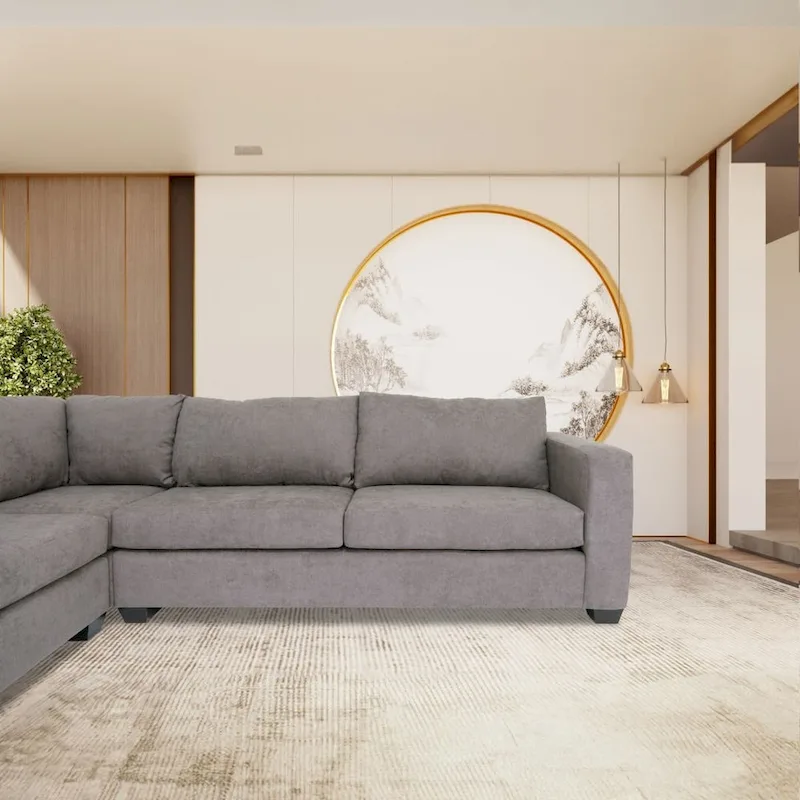 Contemporary L Shaped Sectional Sofa Polyester Fabric Solid Wood Frame Upholstered
